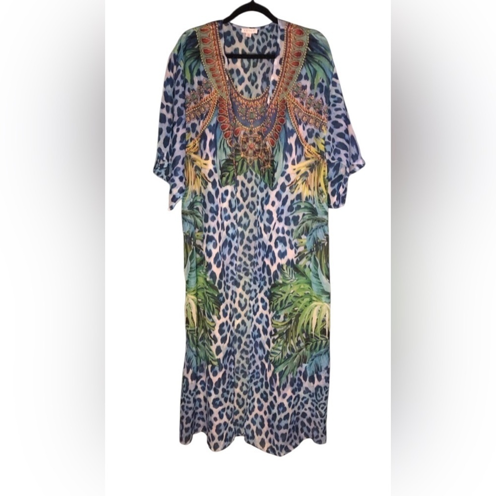 Vibrant Blue Animal Print Kaftan - Picture 16 of 16
